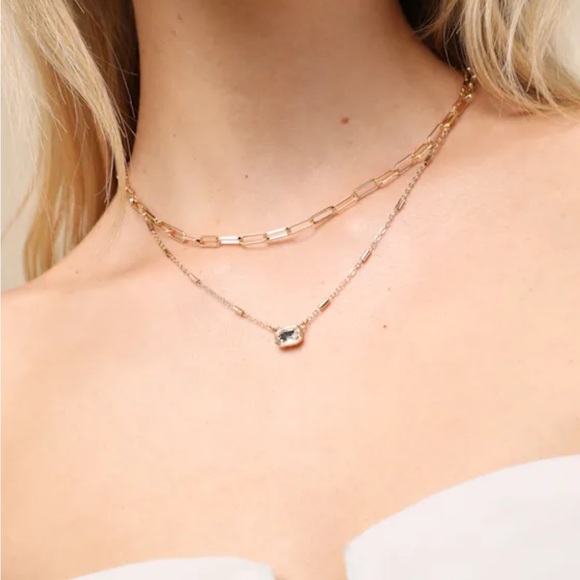 NWT Lulus Nicky Gold Rhinestone Pendant Layered Necklace - Picture 3 of 12